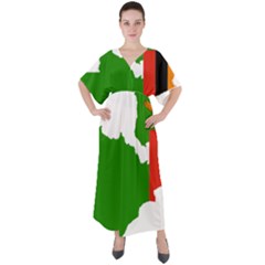 Zambia Flag Map Geography Outline V-neck Boho Style Maxi Dress