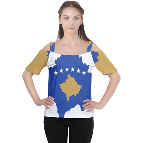 Kosovo Country Europe Flag Borders Cutout Shoulder Tee by Sapixe