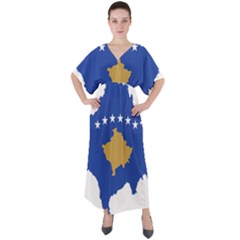 Kosovo Country Europe Flag Borders V-neck Boho Style Maxi Dress