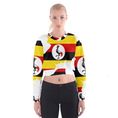 Uganda Flag Map Geography Outline Cropped Sweatshirt by Sapixe