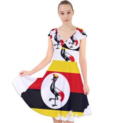 Uganda Flag Map Geography Outline Cap Sleeve Front Wrap Midi Dress