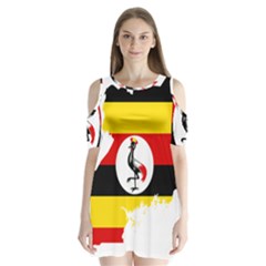 Uganda Flag Map Geography Outline Shoulder Cutout Velvet One Piece by Sapixe