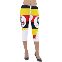 Uganda Flag Map Geography Outline Lightweight Velour Capri Leggings  by Sapixe