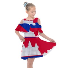 Borders Country Flag Geography Map Kids  Shoulder Cutout Chiffon Dress
