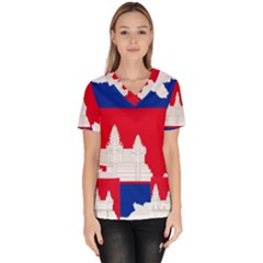 Borders Country Flag Geography Map Women s V-neck Scrub Top by Sapixe