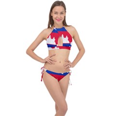 Borders Country Flag Geography Map Cross Front Halter Bikini Set