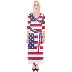 America Art Borders Cartography Quarter Sleeve Wrap Maxi Dress