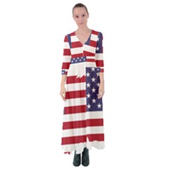 America Art Borders Cartography Button Up Maxi Dress by Sapixe