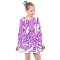 Squid Octopus Animal Kids  Long Sleeve Dress by Bajindul