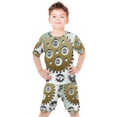 Gear Background Sprocket Kids  Tee And Shorts Set