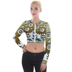 Gear Background Sprocket Long Sleeve Cropped Velvet Jacket