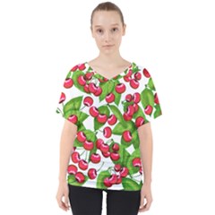 Cherry Leaf Fruit Summer V-neck Dolman Drape Top