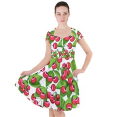 Cherry Leaf Fruit Summer Cap Sleeve Midi Dress