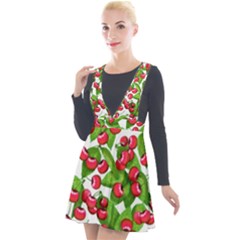 Cherry Leaf Fruit Summer Plunge Pinafore Velour Dress