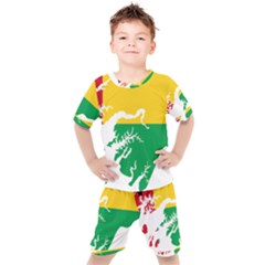 Guinea Bissau Flag Map Geography Kids  Tee And Shorts Set