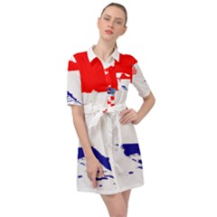 Croatia Country Europe Flag Belted Shirt Dress by Sapixe