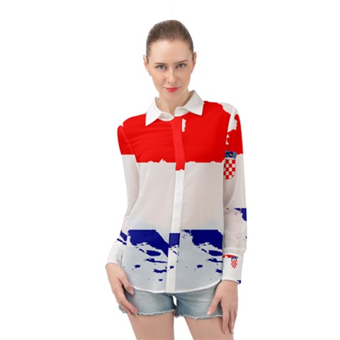 Croatia Country Europe Flag Long Sleeve Chiffon Shirt by Sapixe