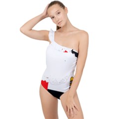 Borders Country Flag Geography Map Frilly One Shoulder Swimsuit by Sapixe