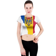 Moldova Country Europe Flag Crew Neck Crop Top by Sapixe