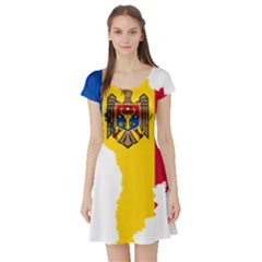 Moldova Country Europe Flag Short Sleeve Skater Dress by Sapixe