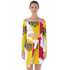 Moldova Country Europe Flag Off Shoulder Top With Skirt Set by Sapixe