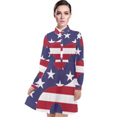 Yang Yin America Flag Abstract Long Sleeve Chiffon Shirt Dress