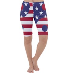 Yang Yin America Flag Abstract Cropped Leggings  by Sapixe