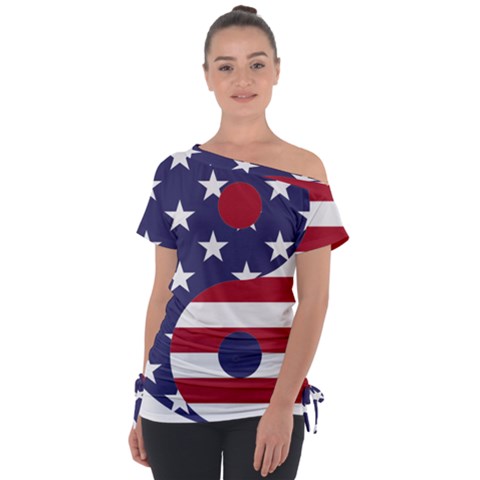 Yang Yin America Flag Abstract Tie-up Tee by Sapixe