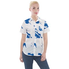 Greece Country Europe Flag Borders Women s Short Sleeve Pocket Shirt