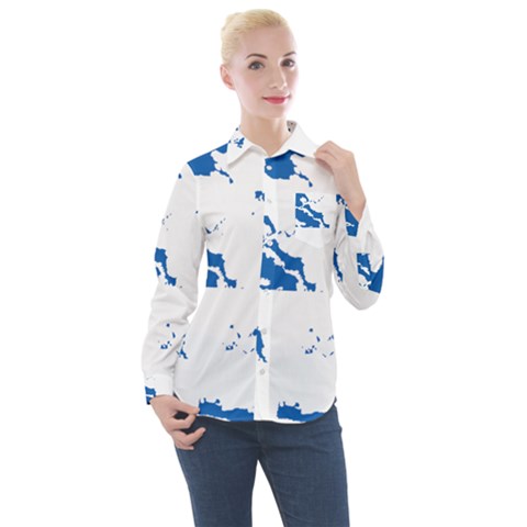 Greece Country Europe Flag Borders Women s Long Sleeve Pocket Shirt by Sapixe