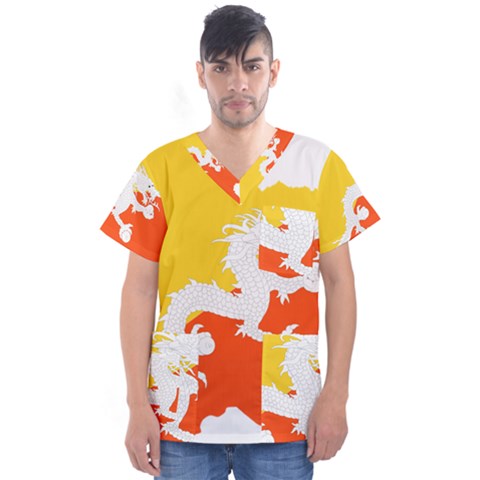 Borders Country Flag Geography Map Men s V-neck Scrub Top by Sapixe