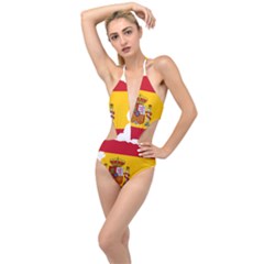 Spain Country Europe Flag Borders Plunging Cut Out Swimsuit by Sapixe