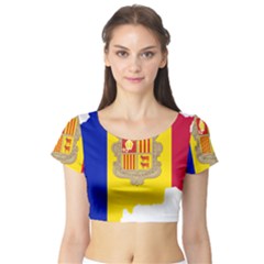 Andorra Country Europe Flag Short Sleeve Crop Top by Sapixe