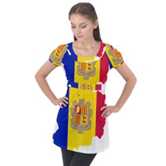 Andorra Country Europe Flag Puff Sleeve Tunic Top by Sapixe