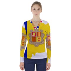 Andorra Country Europe Flag V-neck Long Sleeve Top by Sapixe