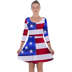 America Usa United States Flag Quarter Sleeve Skater Dress
