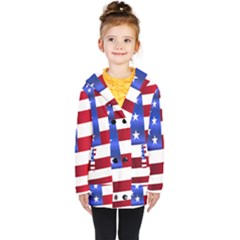 America Usa United States Flag Kids  Double Breasted Button Coat by Sapixe