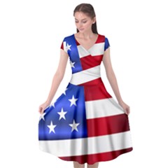 America Usa United States Flag Cap Sleeve Wrap Front Dress