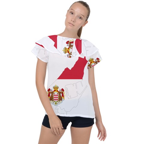 Monaco Country Europe Flag Borders Ruffle Collar Chiffon Blouse by Sapixe