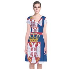 Serbia Country Europe Flag Borders Short Sleeve Front Wrap Dress