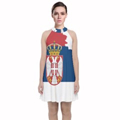 Serbia Country Europe Flag Borders Velvet Halter Neckline Dress 