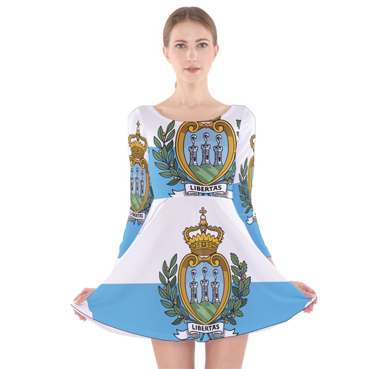 San Marino Country Europe Flag Long Sleeve Velvet Skater Dress