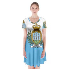 San Marino Country Europe Flag Short Sleeve V-neck Flare Dress by Sapixe