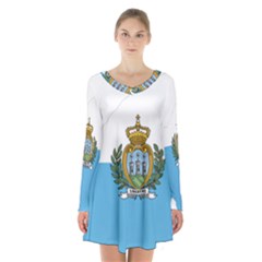 San Marino Country Europe Flag Long Sleeve Velvet V-neck Dress