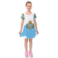 San Marino Country Europe Flag Kids  Short Sleeve Velvet Dress