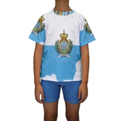 San Marino Country Europe Flag Kids  Short Sleeve Swimwear