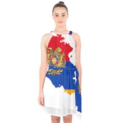 Borders Country Flag Geography Map Halter Collar Waist Tie Chiffon Dress by Sapixe