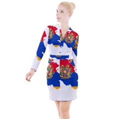 Borders Country Flag Geography Map Button Long Sleeve Dress