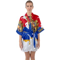 Borders Country Flag Geography Map Quarter Sleeve Kimono Robe