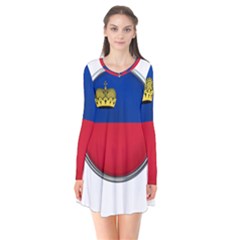 Lithuania Flag Country Symbol Long Sleeve V-neck Flare Dress by Sapixe
